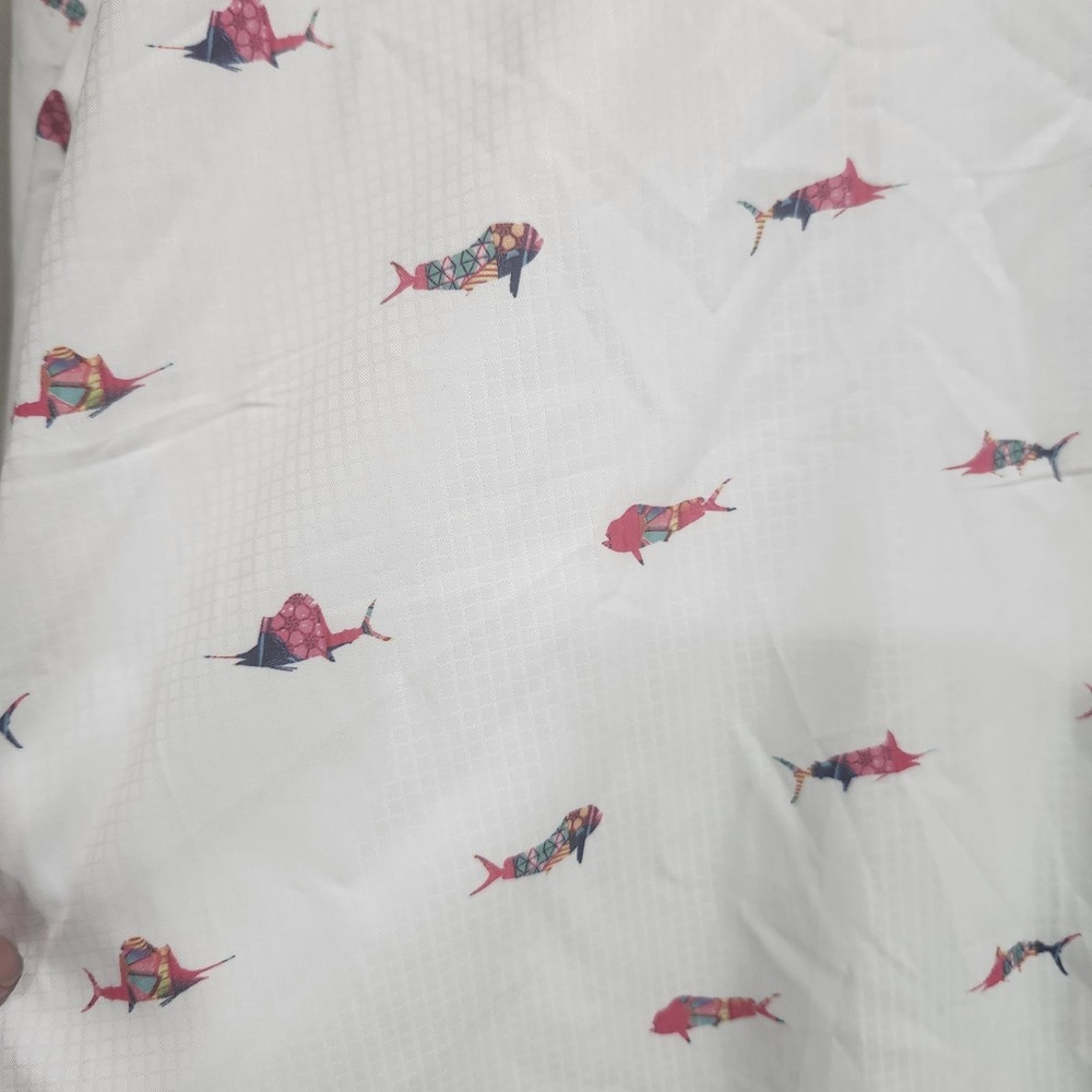 Scales Fishing Shirt L White Short Sleeve Button Front Vented Back Fish Print - Picture 6 of 11